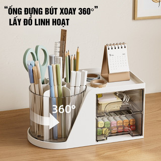 Hộp Bút Xoay 360 Độ Nhiều Ngăn – Kệ Đựng Đồ Văn Phòng Mini Có Ngăn Kéo Siêu Tiện