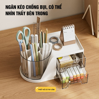 Hộp Bút Xoay 360 Độ Nhiều Ngăn – Kệ Đựng Đồ Văn Phòng Mini Có Ngăn Kéo Siêu Tiện