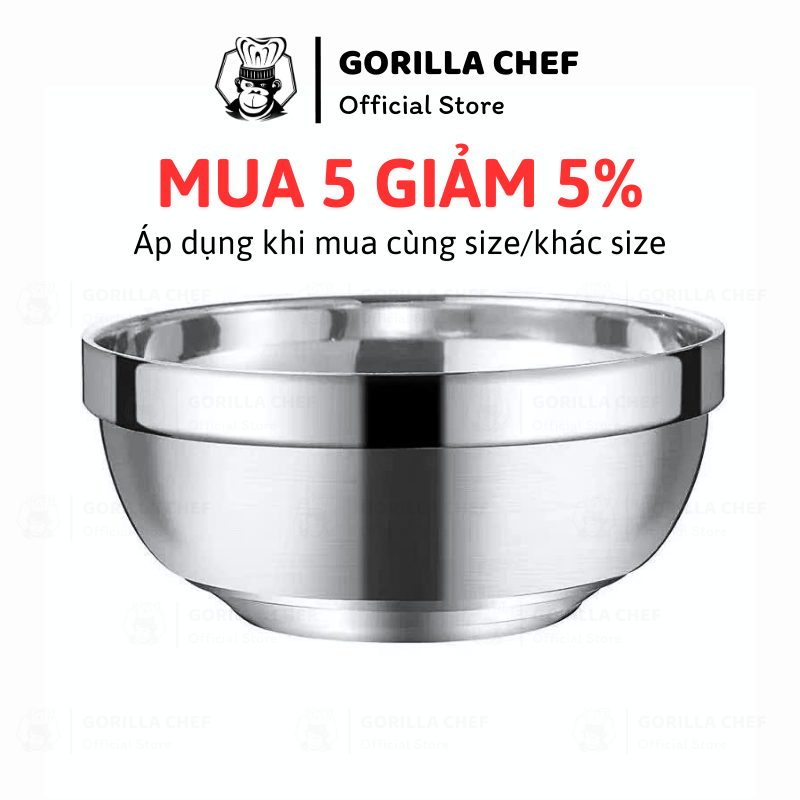 Tô chén bát inox kiểu Hàn Quốc 2 lớp cách nhiệt Gorilla Chef inox cao ...