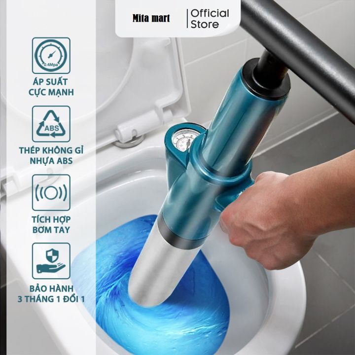 Súng thông tắc cống bồn cầu, nhà tắm đa năng 4in1 tự động có đồng hồ đo áp suất hơi khí nén 8kg cực mạnh hiệu quả cao