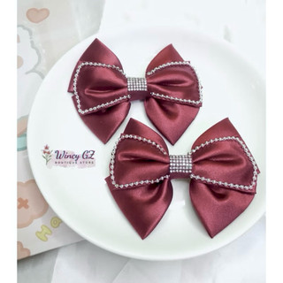 Nơ Lớn Kẹp Tóc Satin Viền Bi Thời Trang