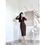 Đầm len tăm rút eo - xẻ vạt phối khuy 3 màu A1012