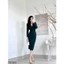 Đầm len tăm rút eo - xẻ vạt phối khuy 3 màu A1012