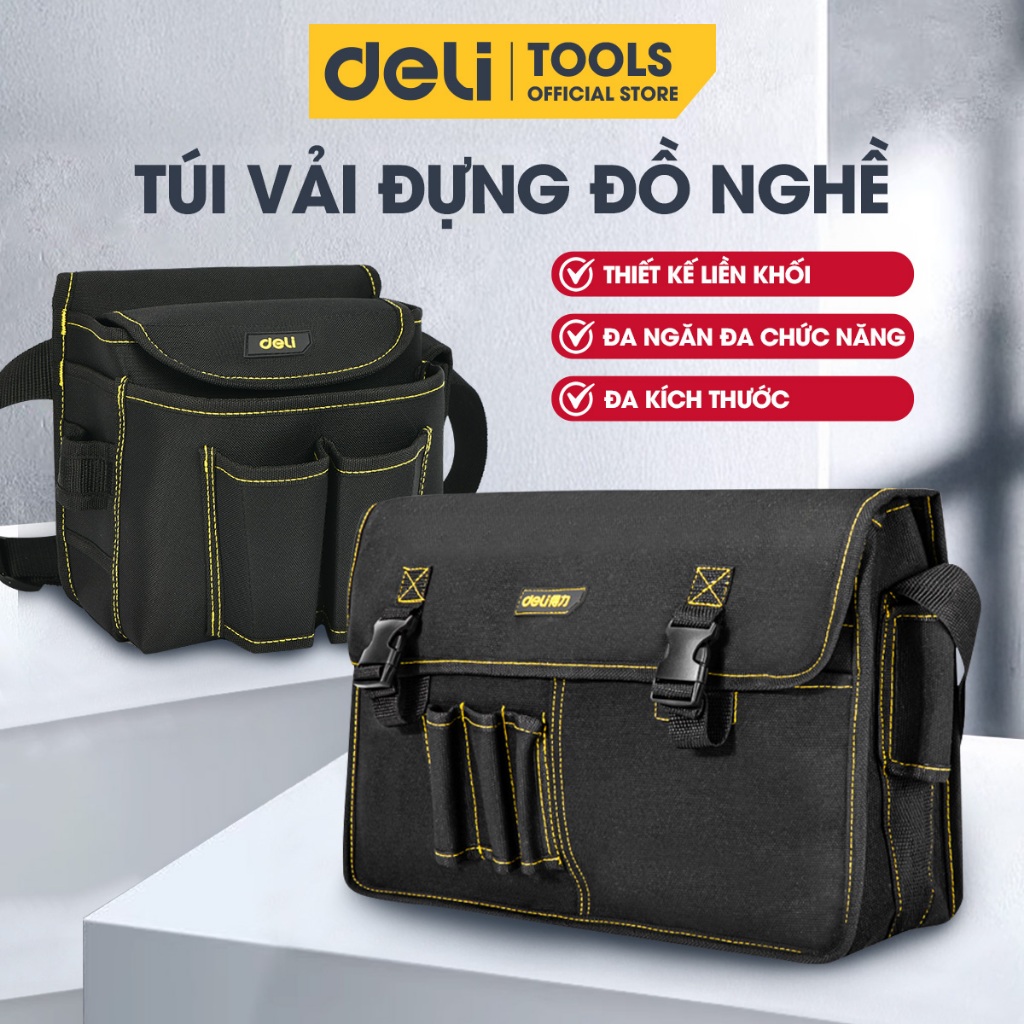 Túi đai đựng đồ nghề đeo hông Deli chống thấm chống mài mòn, thiết kế túi nhiều ngăn dung tích lớn