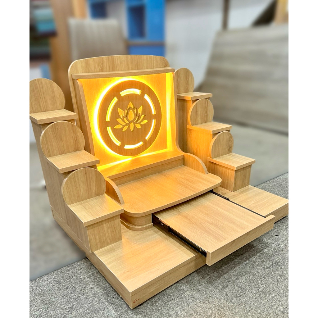 ( Có Đèn Led Sẵn ) TRỌN BỘ BÀN THỜ THẦN TÀI THỔ ĐỊA HOA SEN BÚP TRÒN MÀU VÀNG
