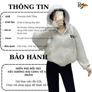 Áo Khoác Nỉ Boxy Chất Nỉ Bông Dày Dặn Nón To Form Rộng Tay Chống Nắng Bo Lưng Chun Thoải Mái Thêu 00:00 RUSY AK05