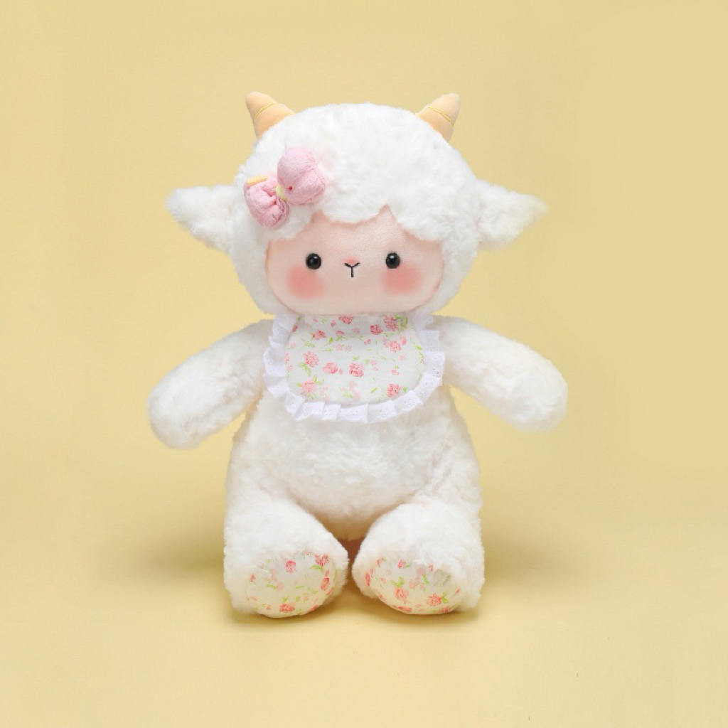 Gấu Thú Bông Cừu Bông Tiểu Thư Công Chúa Trắng Hồng Đeo Yếm Nơ Hoa Quà Tặng Độc Đáo Lông Xù Siêu Mềm Mịn Siêu Dễ Thương
