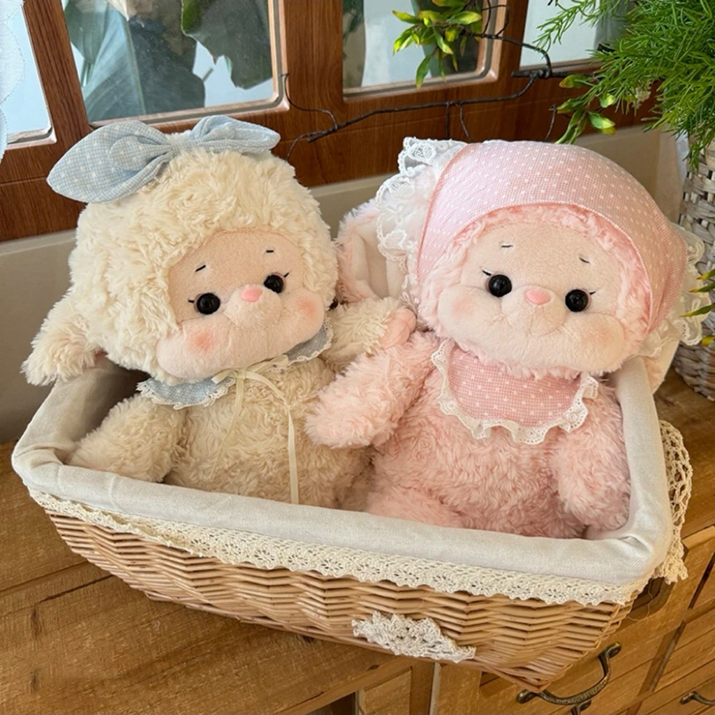 Gấu Thú Bông Cừu Bông Thỏ Công Chúa Tiểu Thư Nội Trợ Trắng Hồng Đeo Yếm Turban Nơ Quà Tặng Lông Xù Siêu Mềm Mịn Dễ Thươn