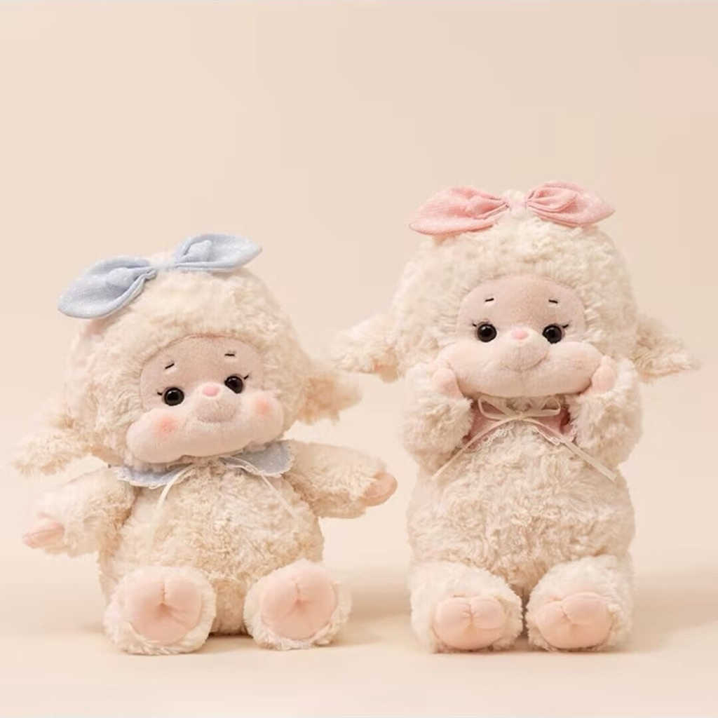 Gấu Thú Bông Cừu Bông Thỏ Công Chúa Tiểu Thư Nội Trợ Trắng Hồng Đeo Yếm Turban Nơ Quà Tặng Lông Xù Siêu Mềm Mịn Dễ Thươn