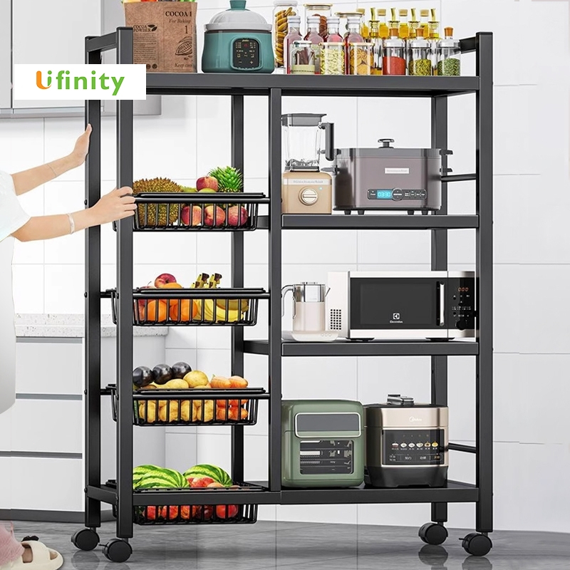 Lifinity Kệ Đựng Đồ Bếp Kèm Giỏ Rau Di Động, Bánh Xe Để Đồ Điện Gia Dụng Chắc Chắn
