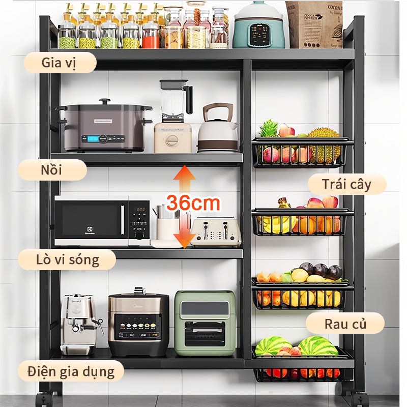 Lifinity Kệ Đựng Đồ Bếp Kèm Giỏ Rau Di Động, Bánh Xe Để Đồ Điện Gia Dụng Chắc Chắn