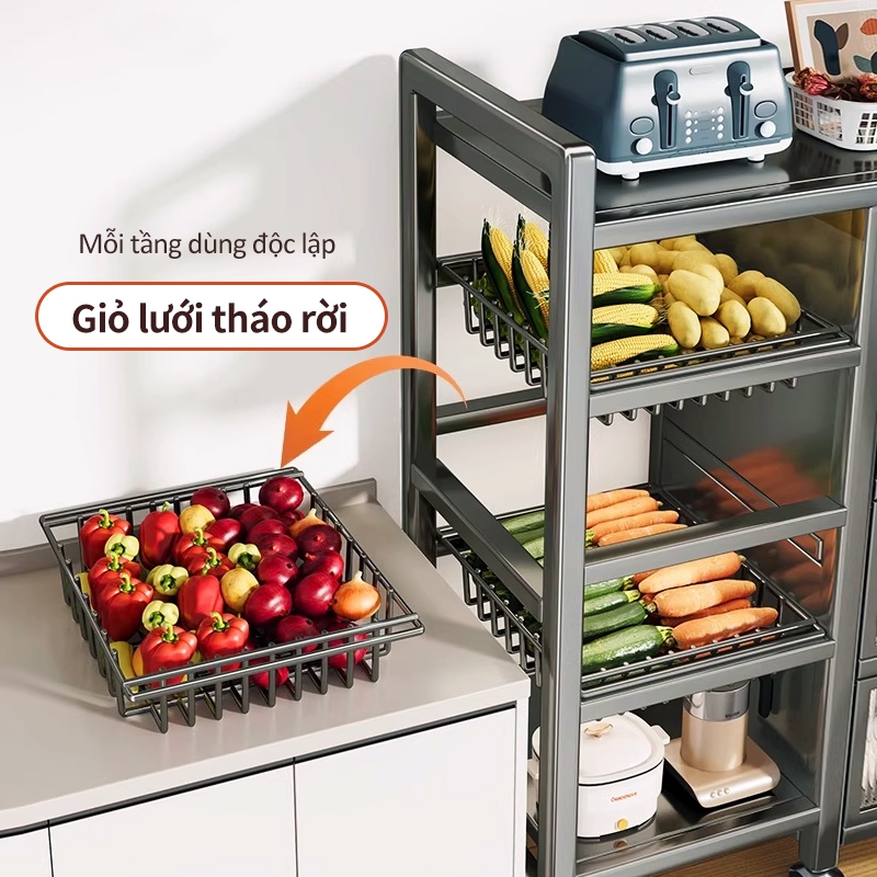 Lifinity Kệ Đựng Đồ Bếp Kèm Giỏ Rau Di Động, Bánh Xe Để Đồ Điện Gia Dụng Chắc Chắn