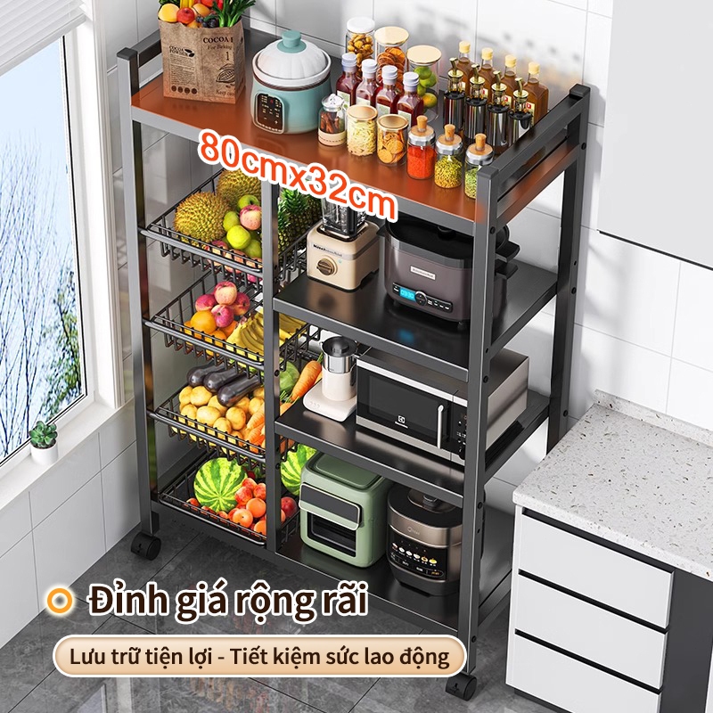 Lifinity Kệ Đựng Đồ Bếp Kèm Giỏ Rau Di Động, Bánh Xe Để Đồ Điện Gia Dụng Chắc Chắn