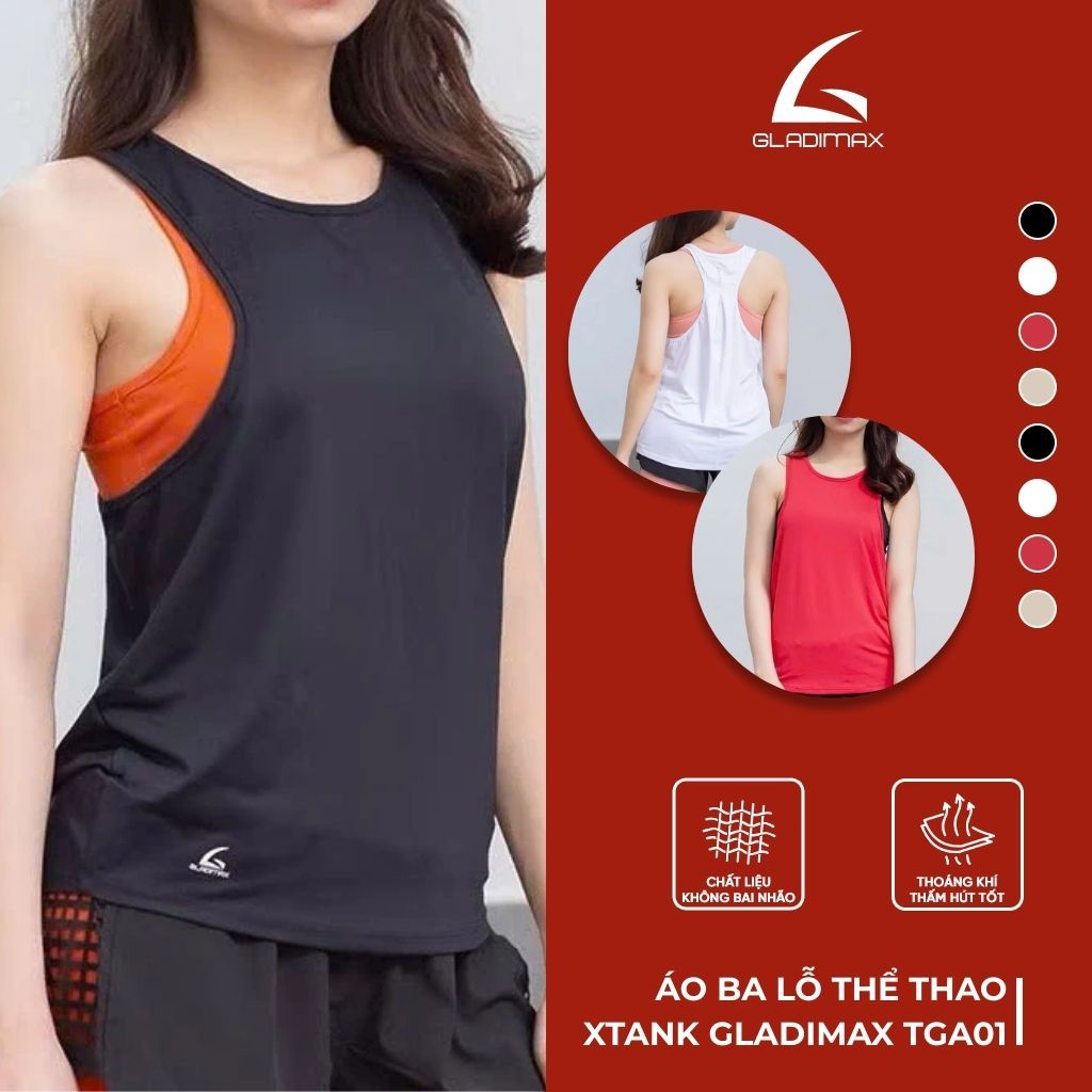 Áo ba lỗ thể thao Xtank Gladimax TGA01 mặc kết hợp với bra phù hợp tập gym, zumba, chạy bộ,...