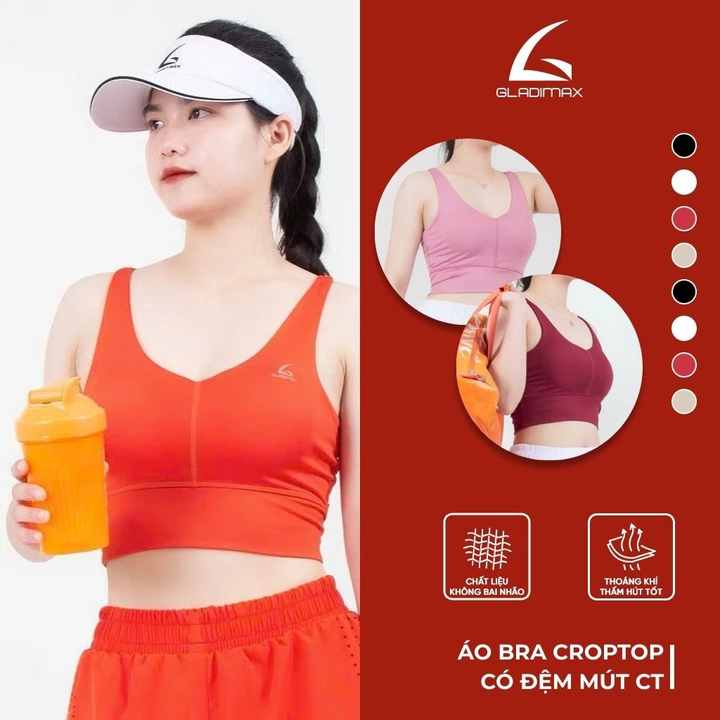 Áo Bra Tập Gym Yoga Thời Trang Hottrend Gladimax, Áo Bra Thể Thao Nữ Cổ Tim Đệm Mút Co Giãn 4 Chiều