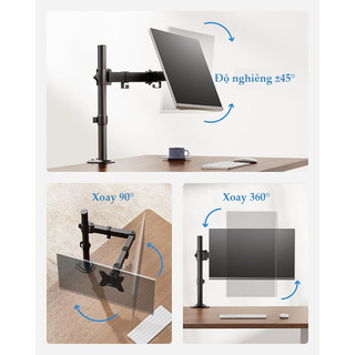 Giá đỡ màn hình  Tay 38 Cm - Hàng Cao Cấp 17-32 Inch / Tải Trọng 8Kg - Lắp Đặt Kẹp Bàn