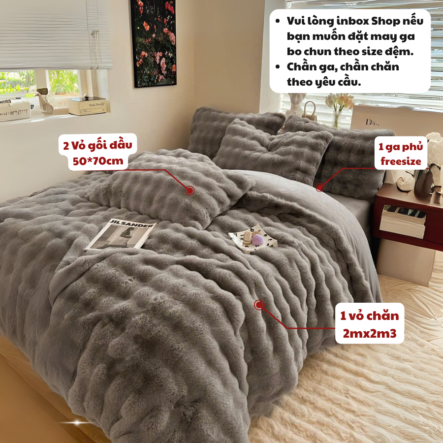 Bộ chăn ga gối nỉ lông chồn mềm mại MemMinbedding Luxury cao cấp, mềm mịn,hàng chuẩn nhập khẩu loại 1-(SGN85)