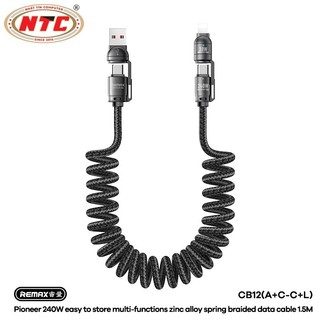 Cáp sạc lò xo đa năng 2in2 Remax CB12 Công suất 240W dài 1.5M (Đen) - Hàng Chính Hãng