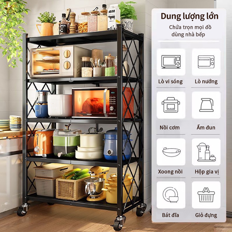 Lifinity Kệ Bếp Đa Năng 5 Tầng - Để Lò Vi Sóng, Nồi Cơm Bánh Xe Di Chuyển Tiện Lợi Tiết Kiệm Diện Tích