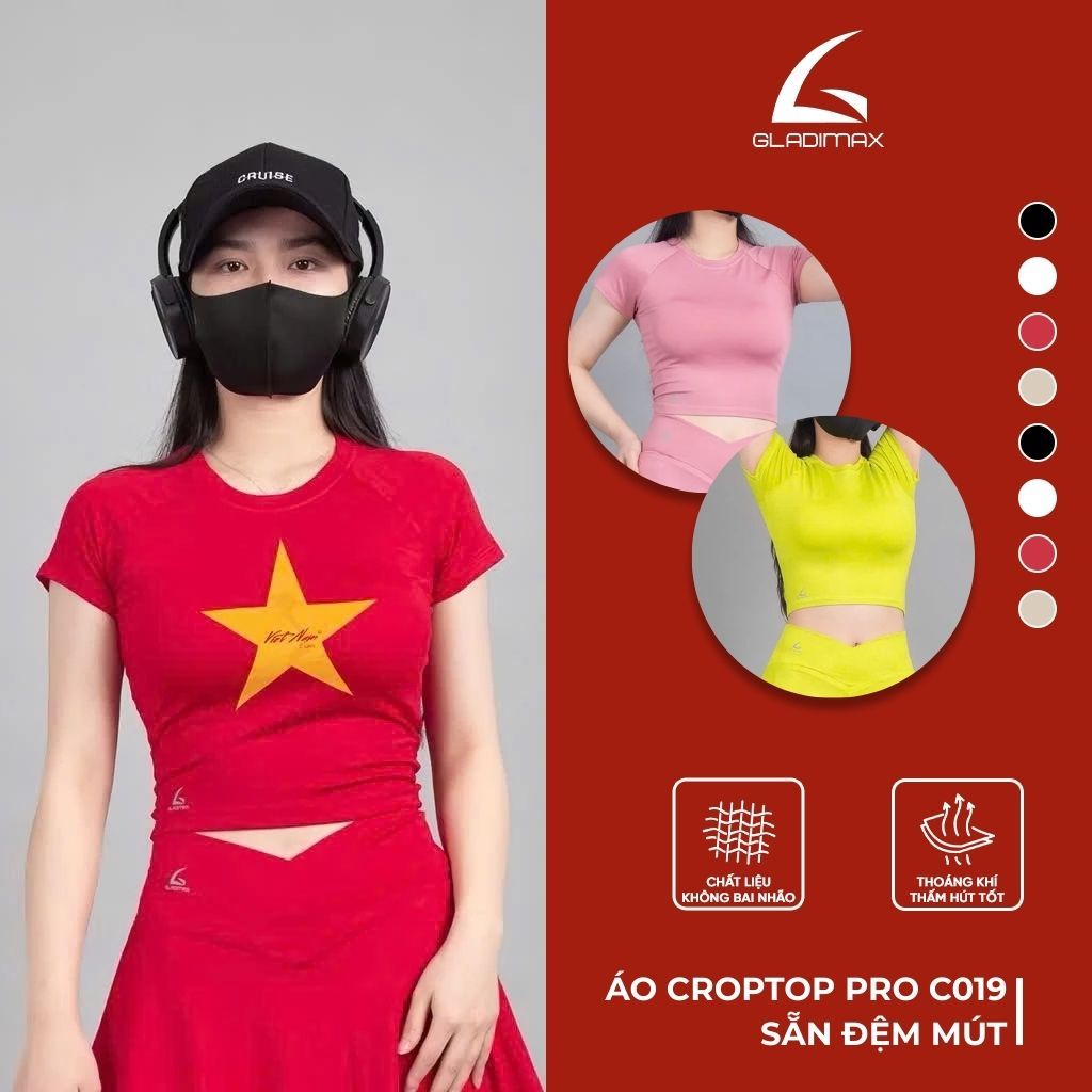 Áo Croptop Nữ Pro C019 Thời Trang Hottrend Gladimax, Áo Thun Croptop 2in1 Có Đệm Cá Tính