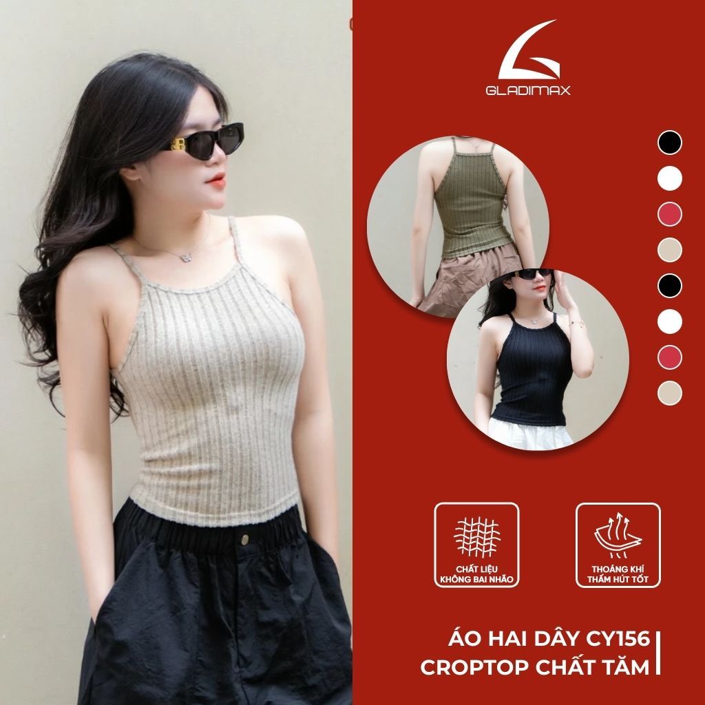 Áo Hai Dây Cổ Yếm CY156 Thời Trang Hottrend Gladimax, Áo Hai Dây Croptop Chất Tăm Gold Nhật Tôn Dáng Cách Điệu