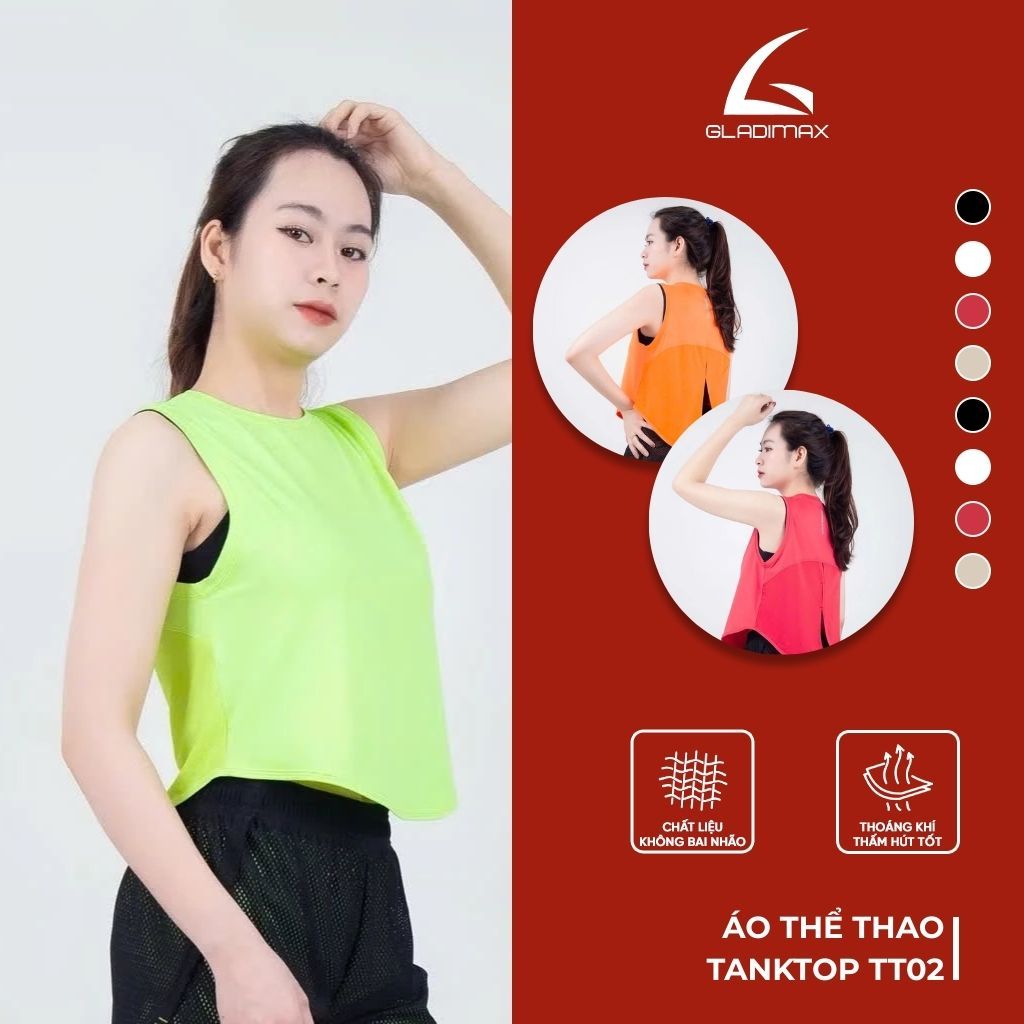 Áo thể thao Gladimax Tanktop TT02 thiết kế hiện đại, cá tính phù hợp cho đi tập, đi chơi,...