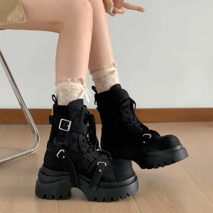 Giày Bốt Martin Giả Jiabu Đế Dày 7Cm Phong Cách Nữ Thu Đông 2025