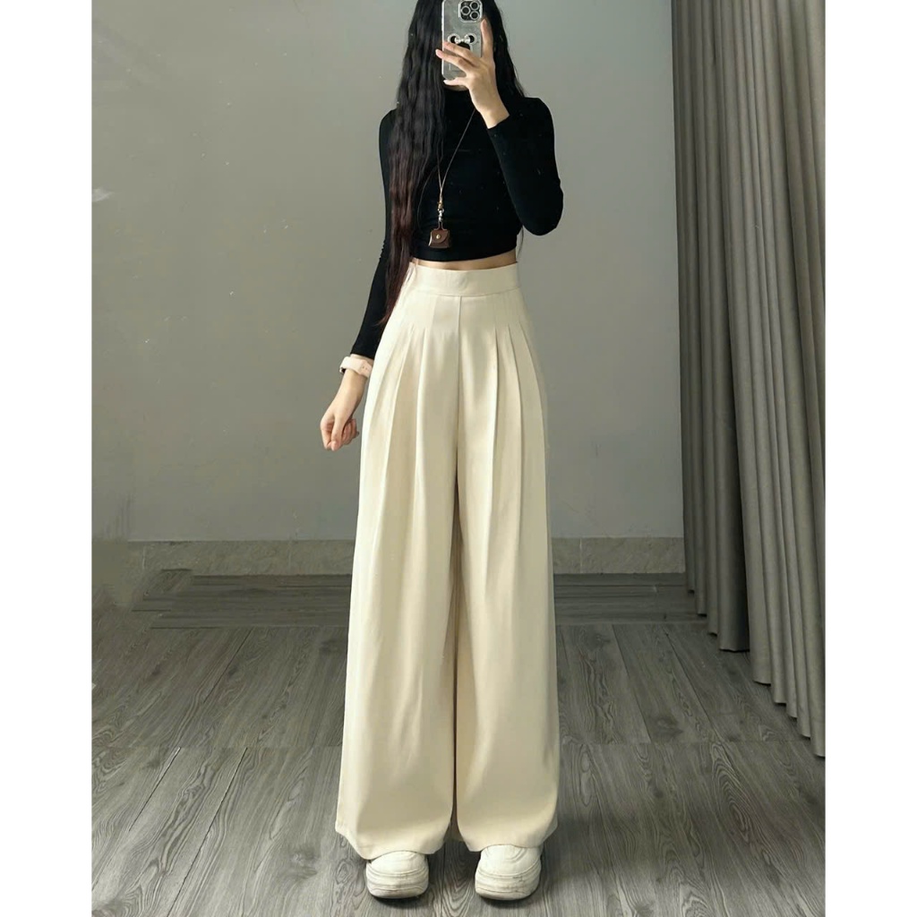 Quần tây ống rộng nữ Joolate ống suông rộng cạp khóa chất gold cao cấp tôn dáng chuẩn mặc đi học đi làm