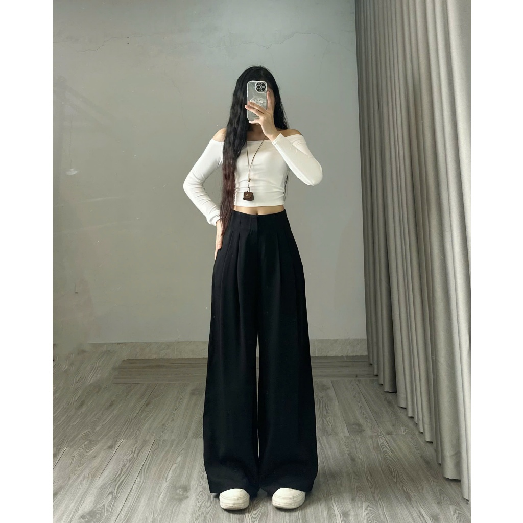 Quần tây ống rộng nữ Joolate ống suông rộng cạp khóa chất gold cao cấp tôn dáng chuẩn mặc đi học đi làm