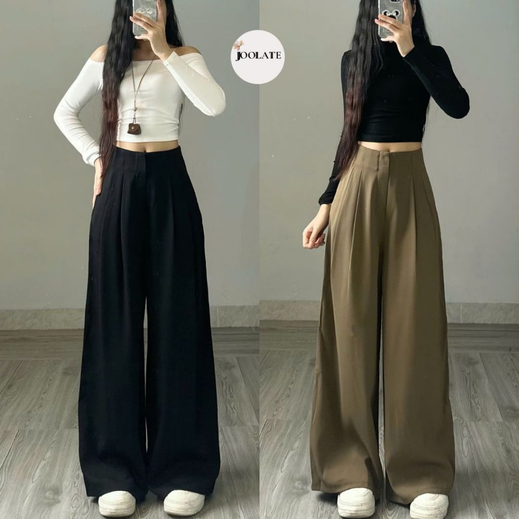Quần tây ống rộng nữ Joolate ống suông rộng cạp khóa chất gold cao cấp tôn dáng chuẩn mặc đi học đi làm