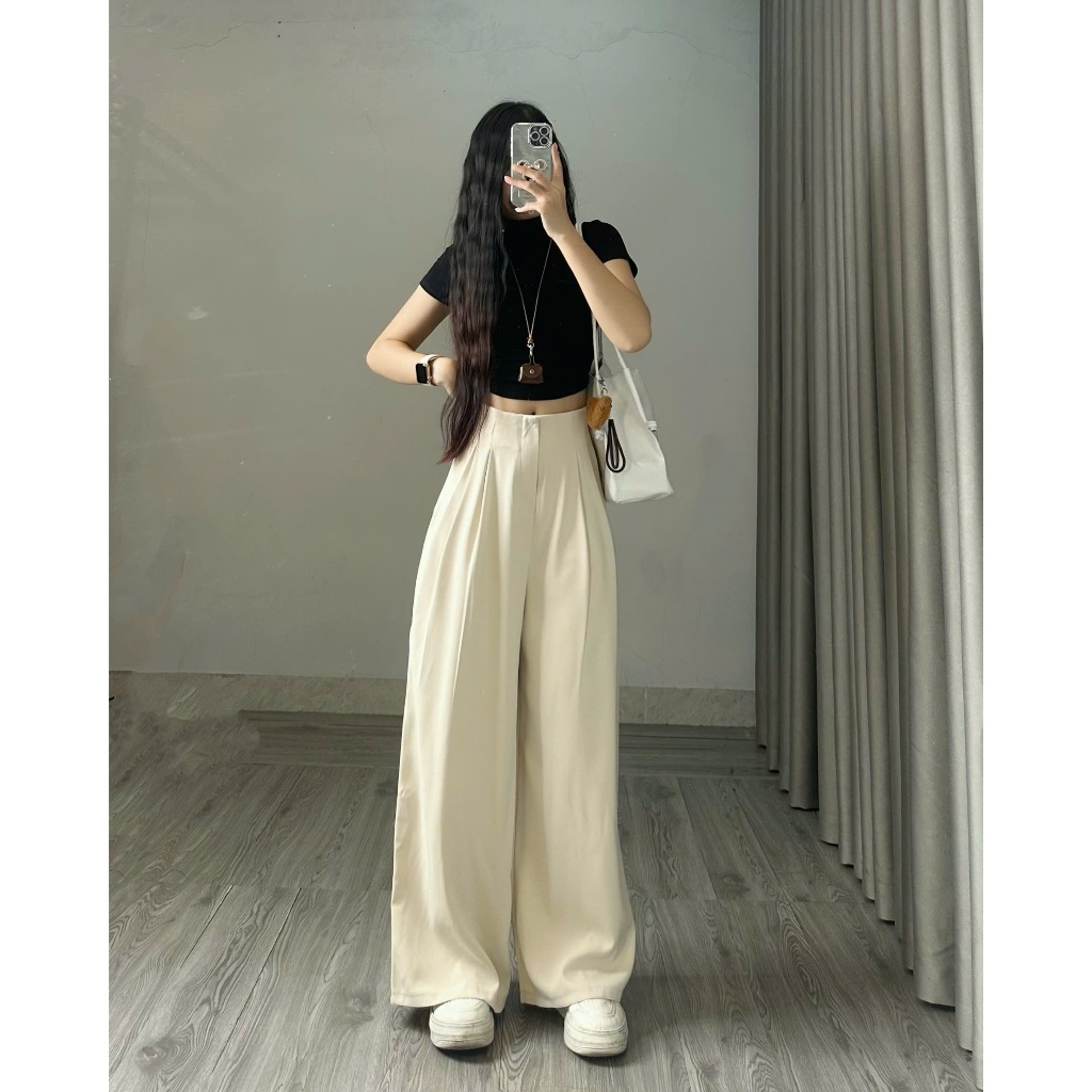 Quần tây ống rộng nữ Joolate ống suông rộng cạp khóa chất gold cao cấp tôn dáng chuẩn mặc đi học đi làm