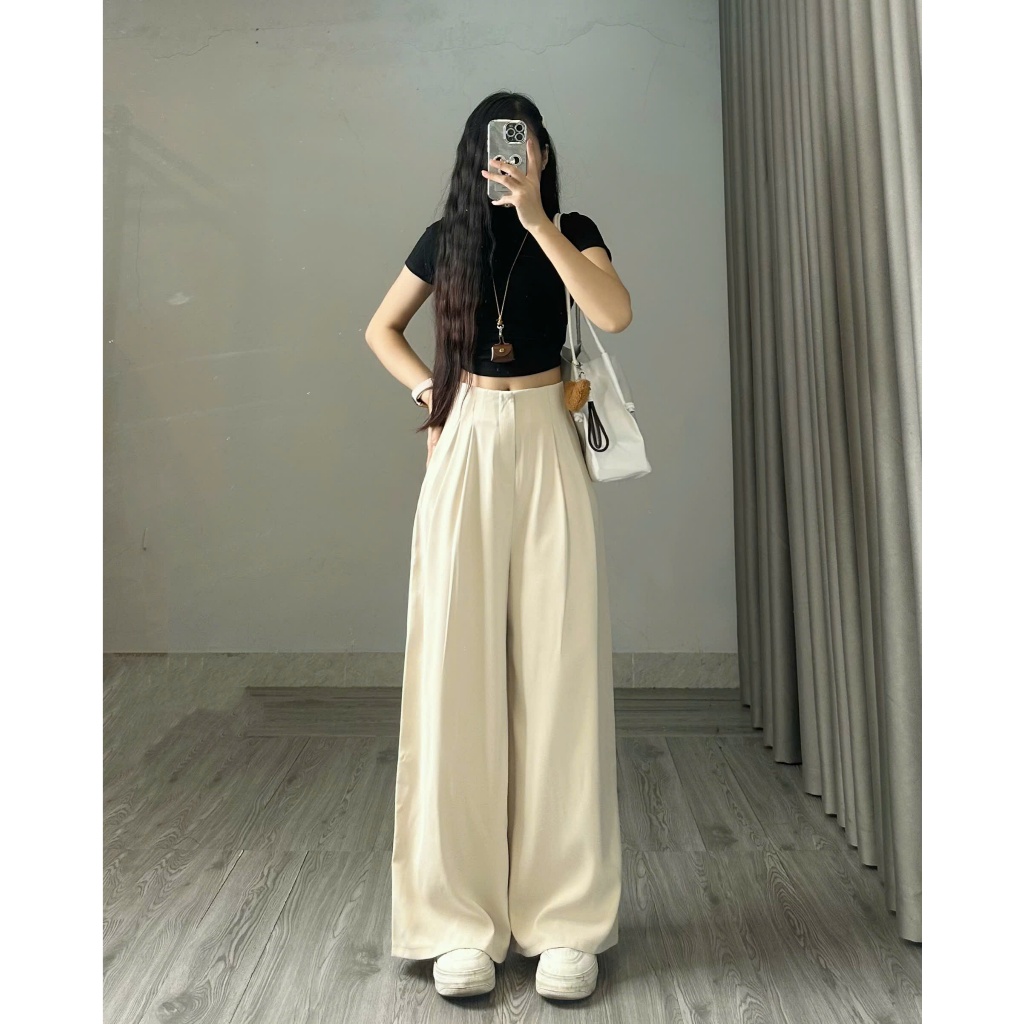 Quần tây ống rộng nữ Joolate ống suông rộng cạp khóa chất gold cao cấp tôn dáng chuẩn mặc đi học đi làm