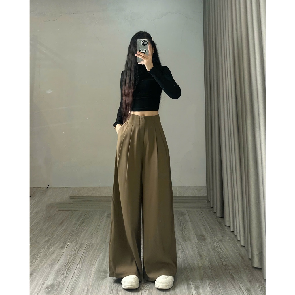 Quần tây ống rộng nữ Joolate ống suông rộng cạp khóa chất gold cao cấp tôn dáng chuẩn mặc đi học đi làm