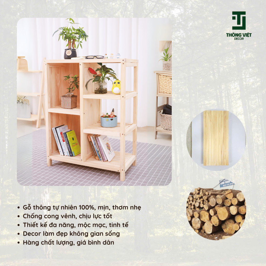 [TV-D017] Kệ Gỗ Thông Trang Trí Đa Năng , Giá Để Sách Tủ Đầu Giường Decor Phòng Ngủ Phòng Khách