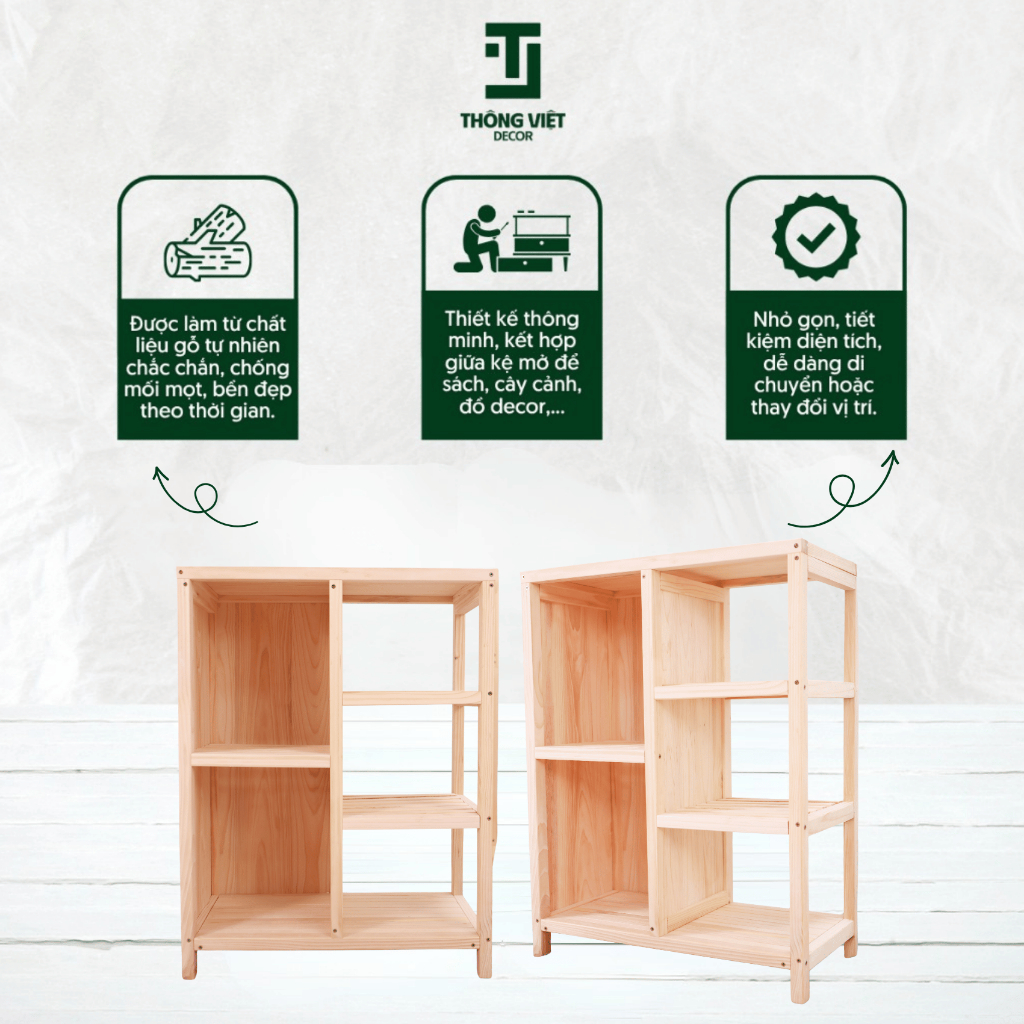 [TV-D017] Kệ Gỗ Thông Trang Trí Đa Năng , Giá Để Sách Tủ Đầu Giường Decor Phòng Ngủ Phòng Khách
