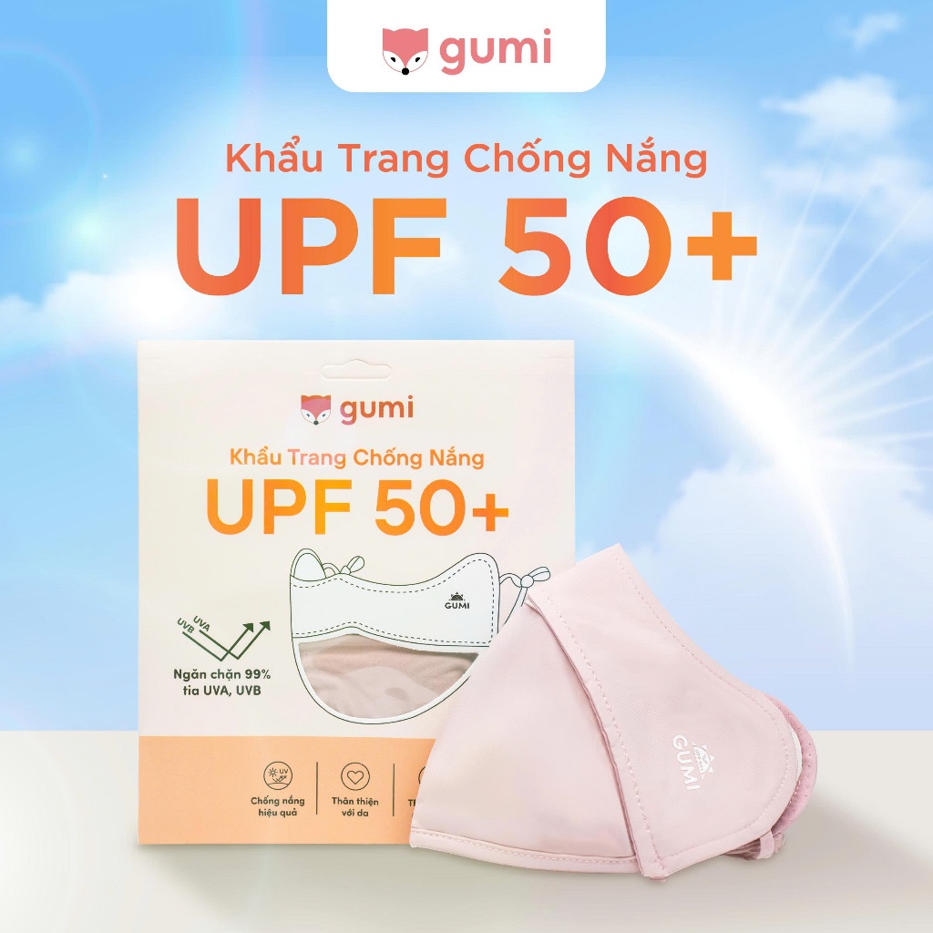 Khẩu trang vải chống nắng UPF 50+ chất liệu nylon pha sợi spandex giúp tăng hiệu quả chống nắng.