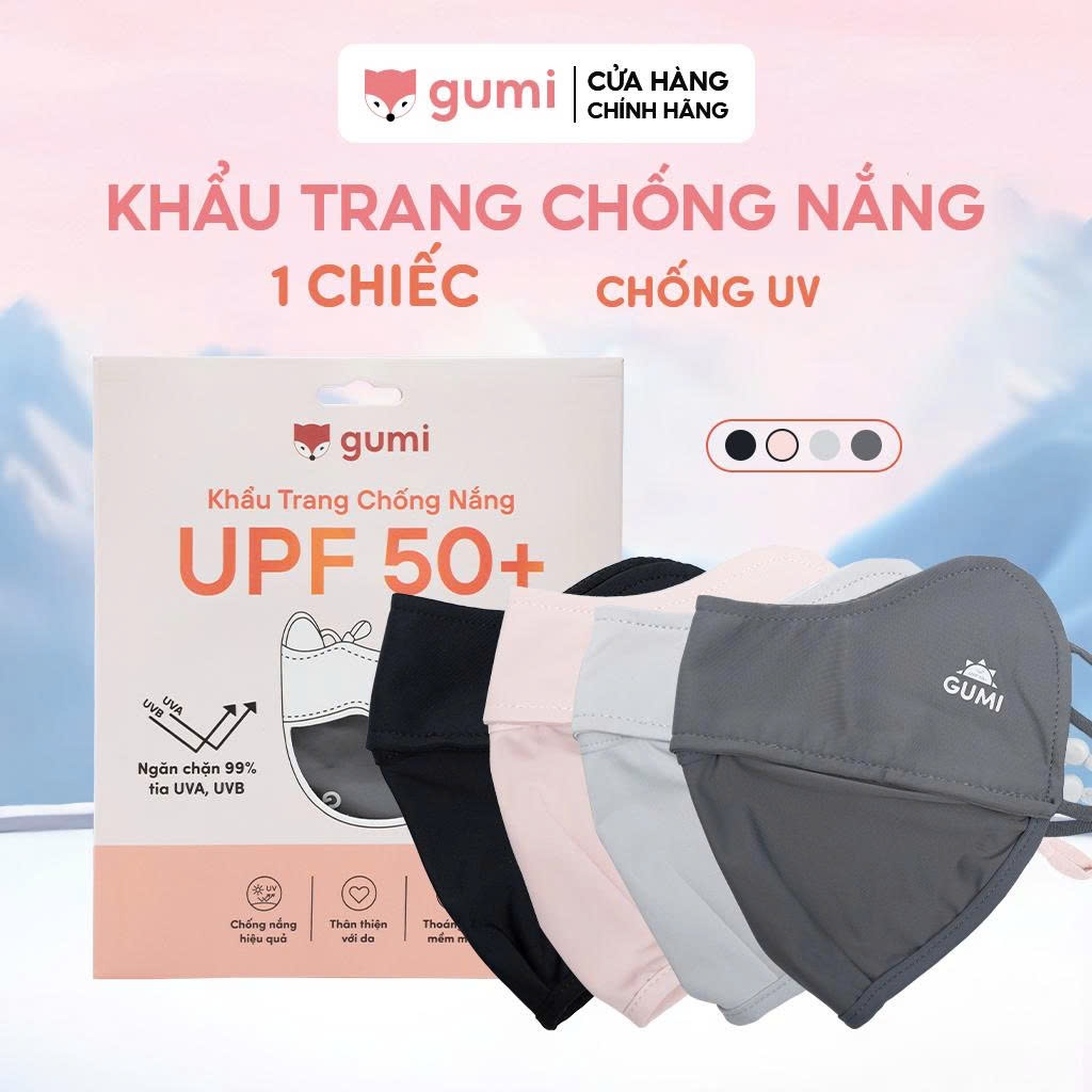 Khẩu trang vải chống nắng UPF 50+ chất liệu nylon pha sợi spandex giúp tăng hiệu quả chống nắng.