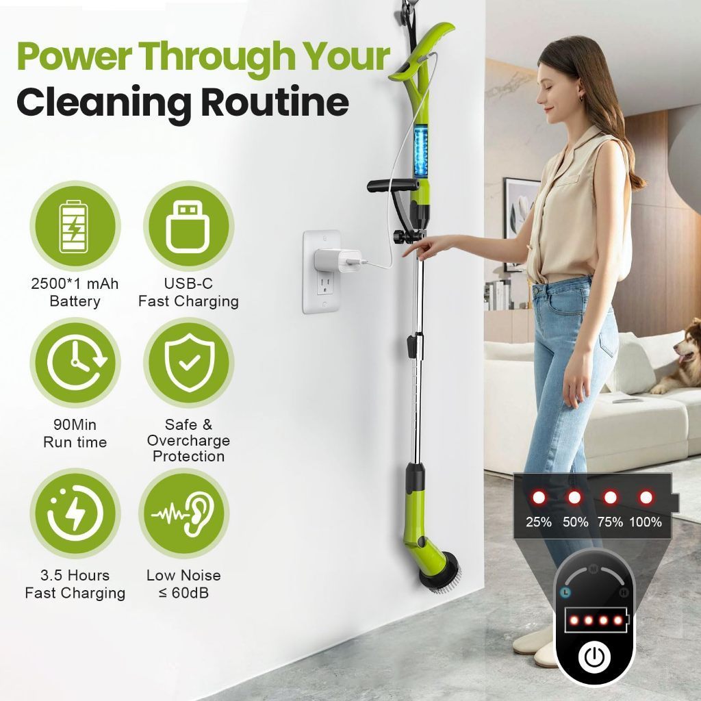 Máy Chà Sàn Đa Năng Không Dây Qimedo -TẶNG NGAY 8 Đầu Chà - Chà Nhà Tắm, Sàn, Rửa Xe-3 Tốc Độ