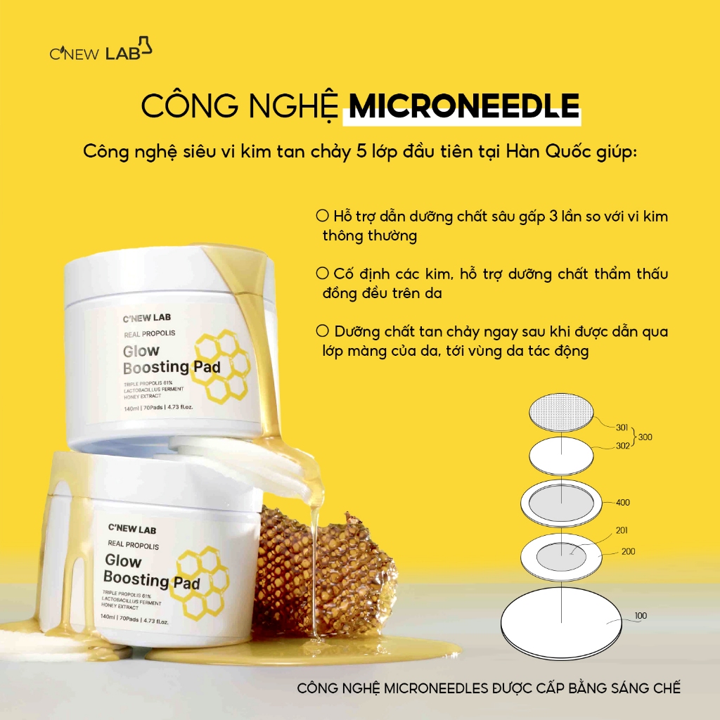 Toner pad Keo Ong 61% Real Propolis C’NEW LAB cấp ẩm và giúp da mịn màng (70 miếng/140ml)