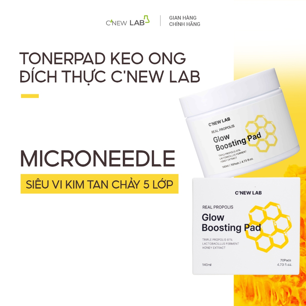 Toner pad Keo Ong 61% Real Propolis C’NEW LAB cấp ẩm và giúp da mịn màng (70 miếng/140ml)