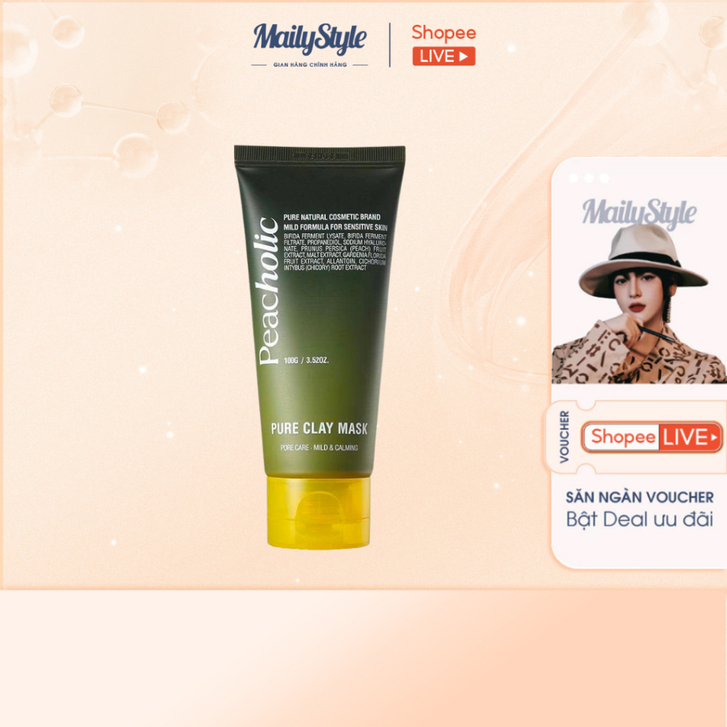 Q10_ Mặt Nạ Đất Sét Peacholic Chăm sóc bã nhờn - Giảm tiết dầu - Chăm sóc lỗ chân lông - Hết bóng nhờn