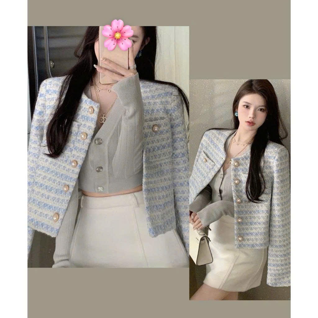 (HÀNG QC LOẠI 1) Áo dạ tweed nữ form lửng phối cúc ngọc trai phong cách tiểu thư xu hướng Hàn XIMI SP19