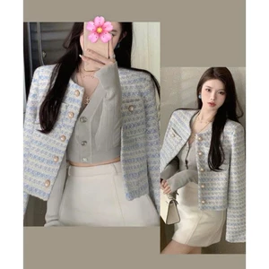 Áo dạ tweed nữ form lửng phối cúc ngọc trai phong cách tiểu thư xu hướng Hàn XIMI SP19
