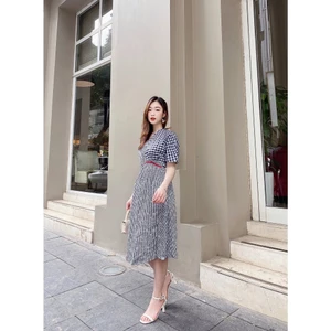 Đầm thô phối kẻ A1514