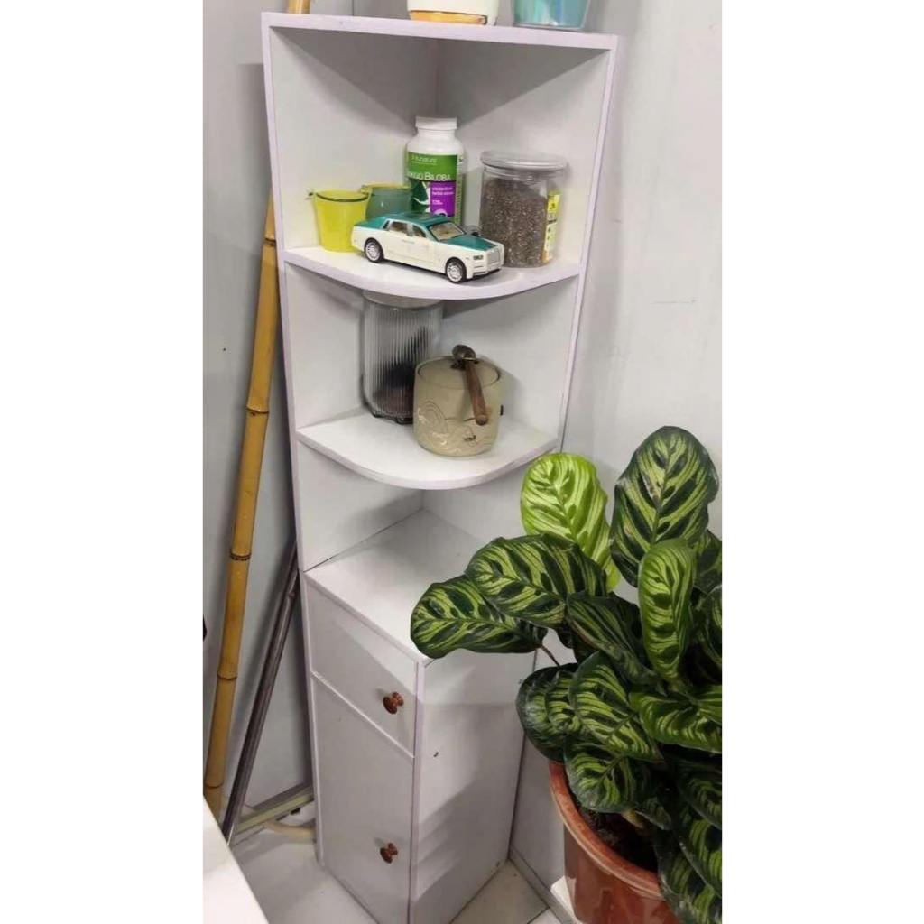 Kệ gỗ góc tường, kệ decor có tủ đa năng, kệ để đồ bo góc tròn, chất liệu gỗ MDF chống nước chống xước bền đẹp