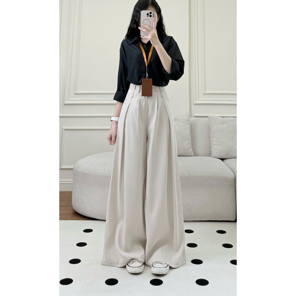 Quần tây nữ công sở ống rộng 37cm cạp cao chất GOLD cao cấp dài phủ chân tôn dáng JOOLATE mặc đi học đi làm