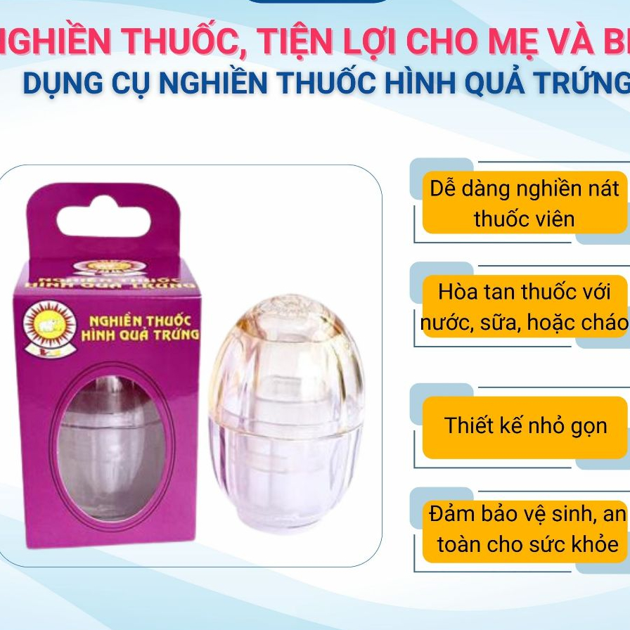 Dụng cụ nghiền thuốc hình quả trứng – Dễ dàng nghiền nát thuốc viên, tiện lợi cho mẹ và bé