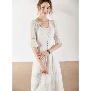 Đầm phối ren 1 màu trắng A1413