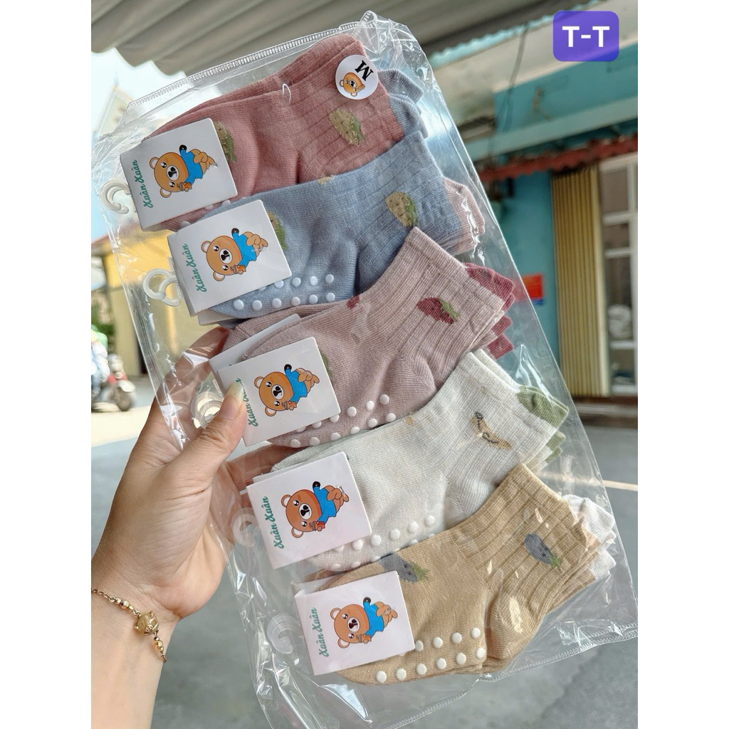 Set 5-10 Đôi Tất Trẻ Em Sơ sinh Hình Thú Chống Trơn Trượt Chất Cotton Mềm Cực Yêu (size 0-3 tuổi)