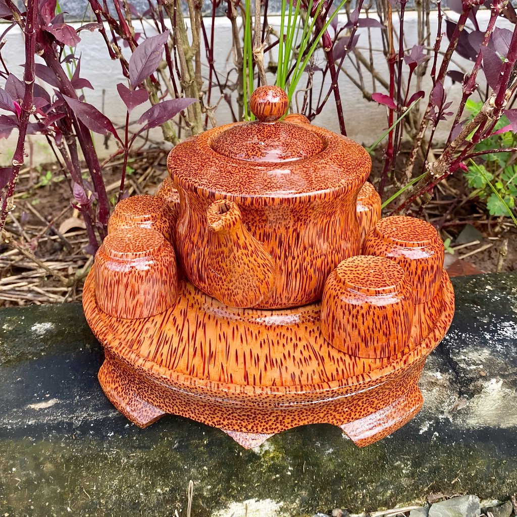 | 𝐍𝐄𝐖 | Bộ Bình Trà Lê Nhật Gỗ Dừa Kèm Dĩa Chân Phù Hợp Trà Đạo, Uống Trà Phòng Khách Sang Trọng, Quà Biếu Tặng Cao Cấp